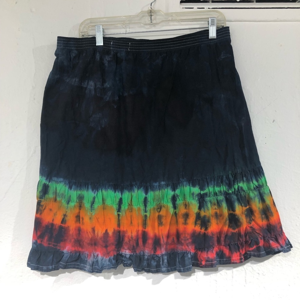 Tie Dye Merona Skirt Medium Black & Rainbow Upcycled 100% Cotton SUPER CUTE!!